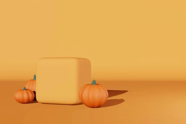 Fall Creative Concept Pumpkin Podium Scene Render Halloween Thanksgiving Seasonal — Stockfoto