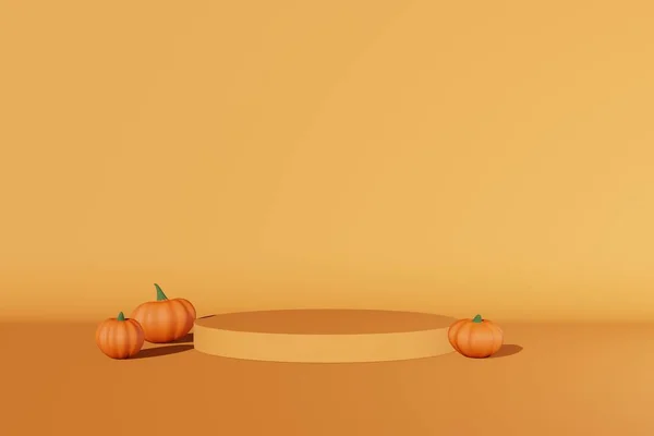 Fall Creative Concept Pumpkin Matte Podium Scene Rendering Halloween Thanksgiving — Fotografia de Stock