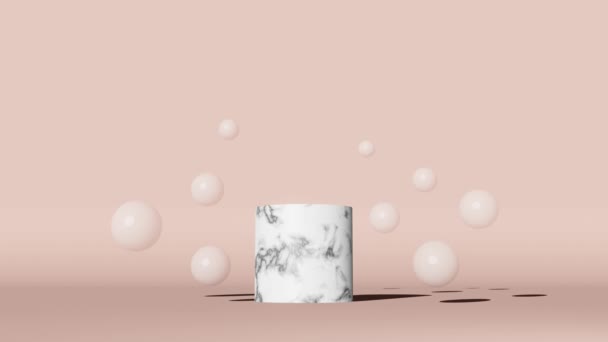 Empty Marble Stone Concrete Platform Podium Floating Bubbles Shadow Pink — 图库视频影像