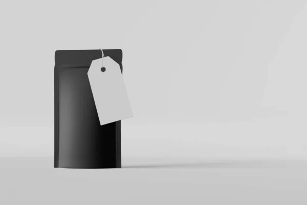 Black Pouch Bag Branding Template Price Tag Mockup White Background — Stok fotoğraf