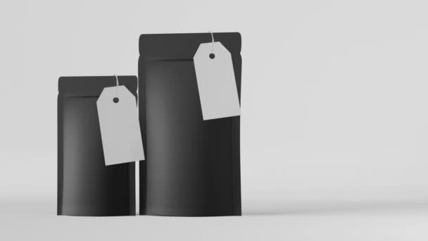 Black Pouch Bag Branding Template Price Tag Mockup White Background — Stockvideo