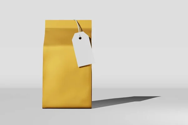 Golden Standing Box Bottom Pouch Bag Branding Price Tag Card — Zdjęcie stockowe