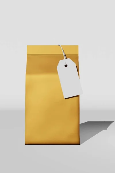 Golden Standing Box Bottom Pouch Bag Branding Price Tag Card — Zdjęcie stockowe