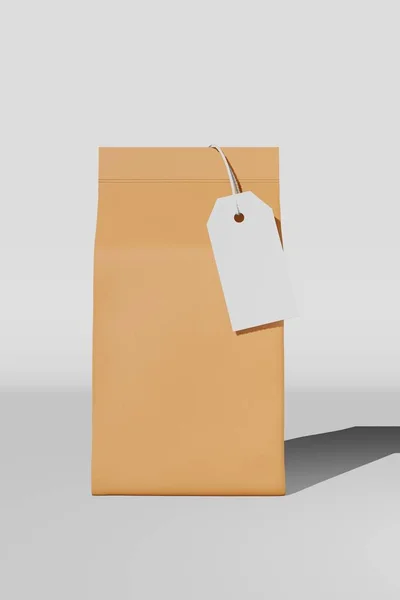 Brown Standing Box Bottom Pouch Bag Branding Price Tag Card — Zdjęcie stockowe