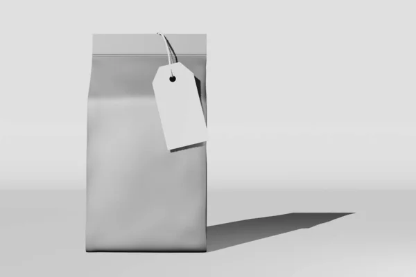 Silver Pouch Bag Branding Price Tag Card Rendering Premium Packaging — Fotografia de Stock