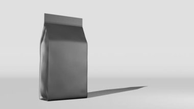 Silver standing box bottom pouch bag coffee branding 3D animation. Merchandise packaging design.Blank foil coffee beans Tea food snack sachet product template Shop delivery sale discount demonstration