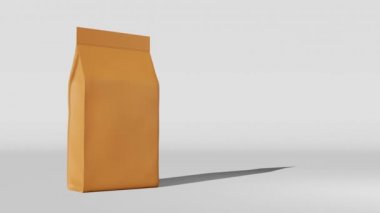 Brown pouch bag coffee bean branding 3D animation. Merchandise standing box bottom pack design. Blank food snack sachet product kraft paper packaging template Shop delivery sale discount demonstration