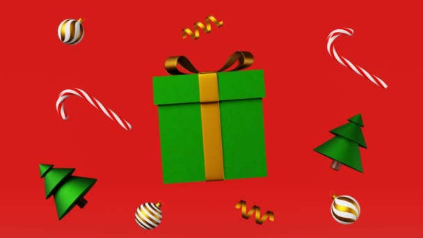 Christmas Looped Animation Fir Tree Balls Candy Cane Gift Box — Αρχείο Βίντεο