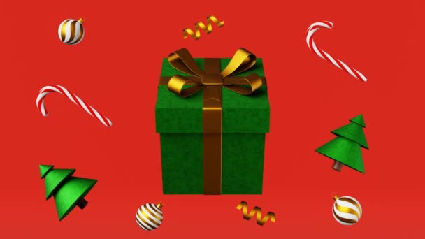 Christmas Looped Animation Fir Tree Balls Candy Cane Gift Box — Αρχείο Βίντεο