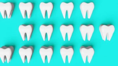 White healthy teeth motion 3D loop seamless animation pattern on blue background. National Dentist's Day Digital molar tooth anatomy model. Wisdom teeth extraction Oral care recovery. Dental Insurance
