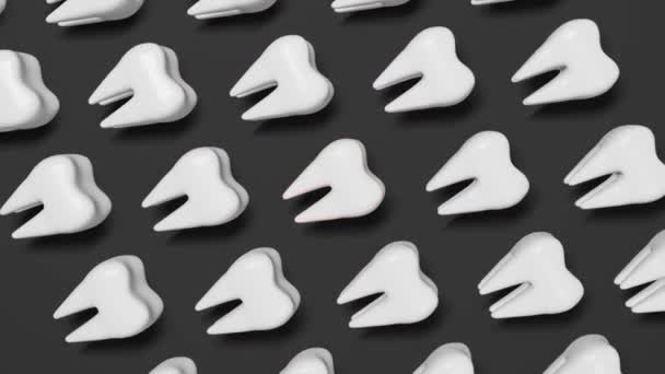 Toothache Loop Seamless Animation Grey Background White Healthy Teeth Pattern — Stock videók
