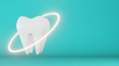 White healthy molar tooth 3D animation loop blue background. Enamel whitening toothpaste tartar plaque removal National Dentist's Day Wisdom teeth extraction. Oral care. Dental Insurance Clinic banner 4K