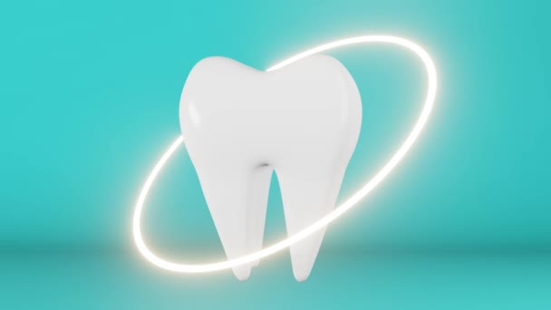 White Healthy Molar Tooth Animation Loop Blue Background Enamel Whitening — Video