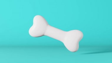 Gerçekçi sağlıklı beyaz köpek kemiği 3D animasyon döngüsü 4K. Evcil hayvan dükkanı afişi mavi arka plan. Vitaminler besin maddeleri kalsiyum takviyesi dengeli beslenme. Aile içi hayvan sağlığı, eklem romatizması.
