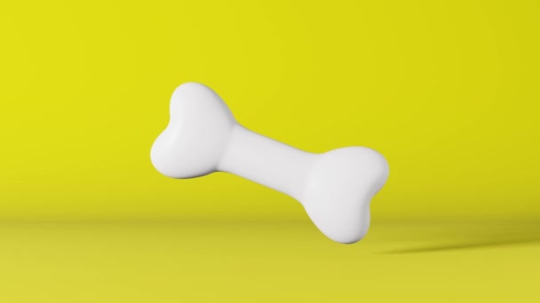 Realistische Gesunde Weiße Hundeknochen Animationsschleife Pet Shop Banner Gelbem Hintergrund — Stockvideo