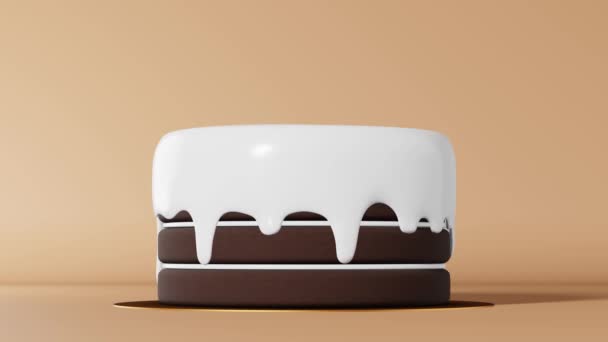 Шоколадний Торт Прозорим Білим Глазуруванням Анімація Петлі Пастельно Бежевого Фону — стокове відео