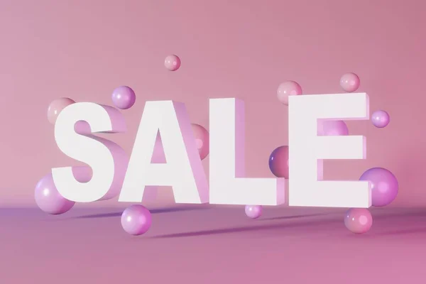Sale text discount banner Hot offer Best price 3d rendering card pink background neon light. Purple levitating spheres. Online shopping promotion. Shop coupon product advertisement poster template.