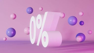 % 0 kredi kartı ipotek pankartı 3d animasyon pembe arka plan neon ışıklı küreler. Çevrimiçi alışveriş parası tasarruf promosyonu. Finans piyasası ekonomi reklamı 4K şablonu oluşturuluyor