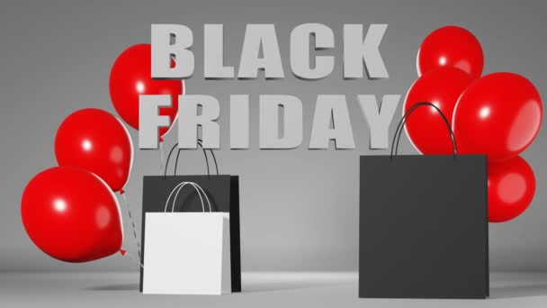 Black Friday Sale Animation Blank Shopping Bags Branding Mockup Red — Stock Video