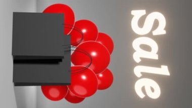 İndirimli reklam pankartı tasarımı dikey 3d animasyon 4K boş alışveriş çantası markalı kırmızı balonlar Kara Cuma alışveriş şablonu arka plan indirimi En iyi fiyat.