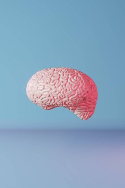 İnsan beyni sağlığı, açık mavi arka plan, 3D görüntüleme. Yaratıcı fikir Yapay Zeka Pozitif Düşünce Duygusu Zihinsel Sağlık. Hafıza Geliştirme Farkındalık Bilişsel Gelişim