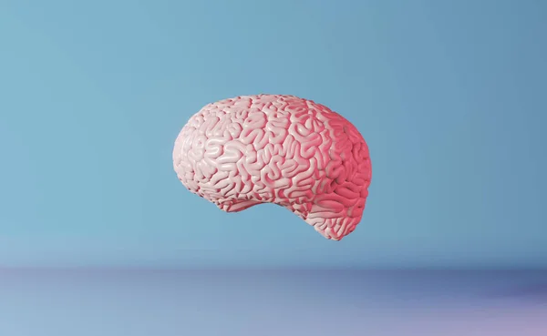 Здоров Мозку Людини Неонове Світло Блакитне Тло Рендеринга Творча Ідея — стокове фото