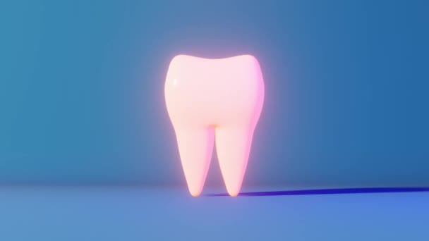 Toothache Animación Bucle Neón Fondo Azul Claro Dientes Blancos Sanos — Vídeos de Stock