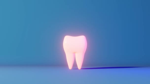 Dor Dente Loop Animação Neon Luz Azul Fundo Branco Dente — Vídeo de Stock