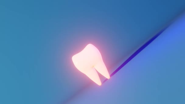 Tandpijn Loop Animatie Neon Lichtblauwe Achtergrond Witte Gezonde Tanden Patroon — Stockvideo