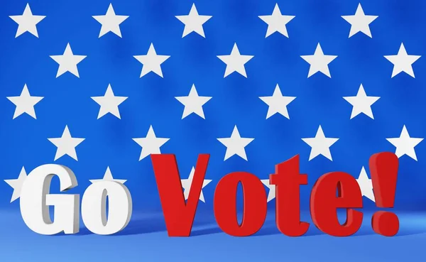 Go Vote sign 3d rendering USA national flag stars blue background. American Elections President Government Voting poll Patriotic poster Mobile wallpaper, social media banner political campaign content