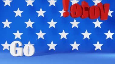 ABD ulusal bayrağının mavi arka planında 3d animasyon işareti yapın. Amerikan Seçim Başkanlığı Anketi Vatansever afiş sosyal medya afişi siyasi kampanya içeriği 4K Seçim yapın