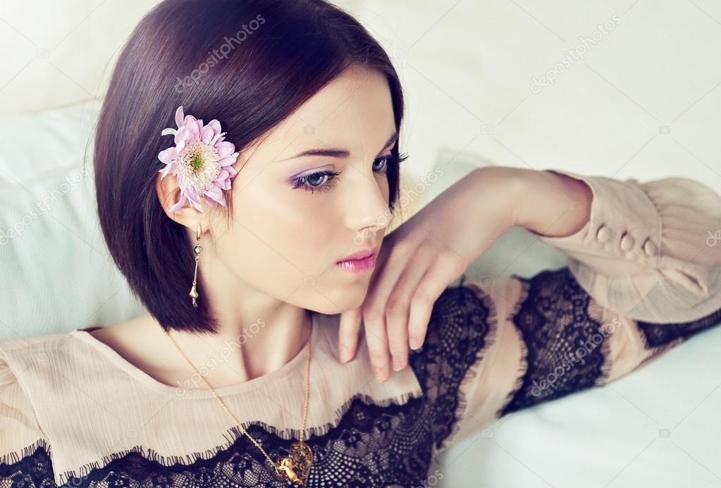 Beautiful Stylish Girl with Flower
