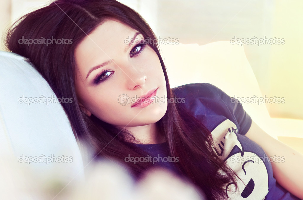 Brunette woman at home