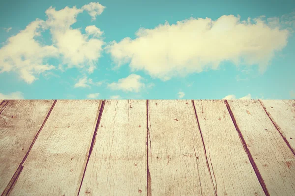 Abstract the old wood floor and sky for background in vintage st — Stock Photo, Image
