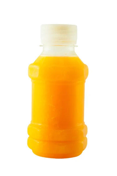 分離されたプラスチック製のボトルでオレンジ ジュース — ストック写真