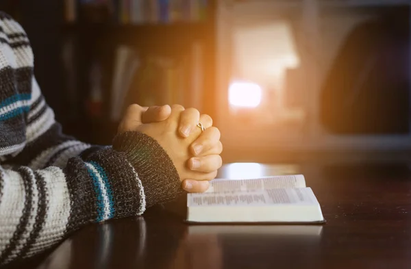 Christian Hands While Praying Worship Jesus Christian People Praying While — Stock Photo, Image