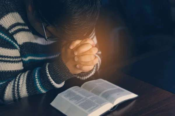 Christian Hands While Praying Worship Jesus Christian People Praying While — Stock Photo, Image