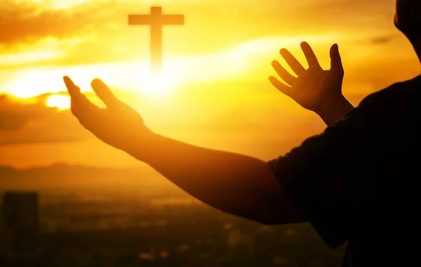 Human Hands Open Palm Worship Eucharist Therapy Bless God Helping — Stock Photo, Image