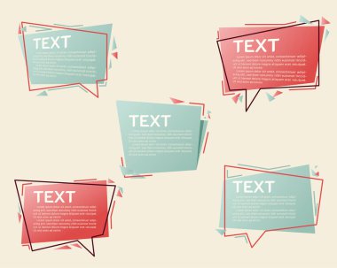  Modern soyut vektör pankartları. Değişik renkte düz geometrik şekiller ve özet tarzı. Şablon, soyut afiş, baloncuklar, web veya yazdırma tasarımında kullanılmaya hazır. Vektör illüstrasyonu.