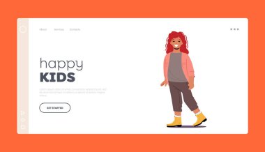 Mutlu Çocuklar İniş Sayfası Şablonu. Küçük Kız Gülümseyen, Çocuk Karakteri Olumlu, Mutluluk Duygu ve Çocukluk