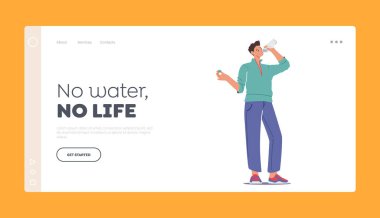 Vücut Sıvısı İniş Şablonu. Spor antremanından sonra şişeden taze su içen erkek karakter.