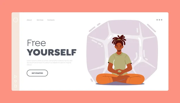 Free Yourself Landing Page Template Медитация йоги в позе лотоса для уменьшения стресса и достижения нирваны — стоковый вектор