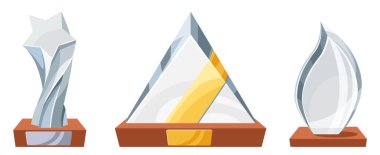 Ödül Cam Kupaları Beyaz Arkaplanda izole edildi. Şeffaf Akrilik Pleksiglas Rekabet Zaferi Ödülü