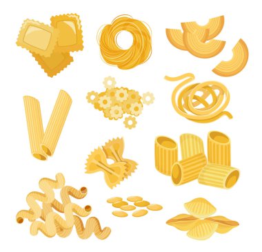 Makarna Tipi Quadretti, Nidi Di Roundine Tagltatelle, Cornetti Rigati ve Penne. Stelle, Filini, Farfalle, Canelone