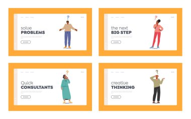 İnsanlar İniş Şablonu setini düşünüyor. Soru Soran, Arama Bilgileri, Soru İşaretli Karakterler