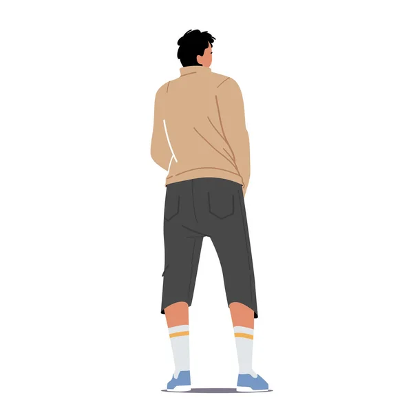 Young Man Back View, Male in Short Trousers, Sweatshirt, Long Socks and Sneakers Rear View Isolated on White Background — 스톡 벡터