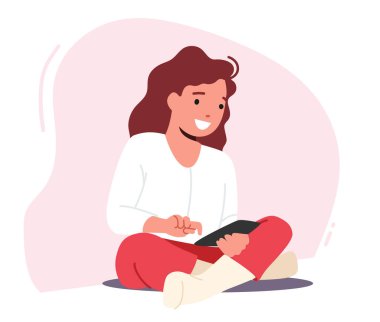 Çocuk Kullanımı Konsepti, Tabletli Çocuk Karakteri ya da El Telefonu İnternetteki El Çalışması. Uzaktan Eğitim, Bağımlılık