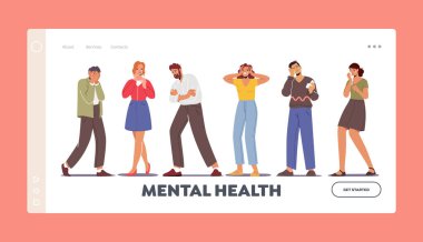 Akıl Sağlığı İniş Şablonu. Ağlayan Karakterler Negatif Duygular, Gözyaşları Dökülen Kadın ve Erkekleri Üzüyor