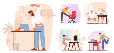 Ofis çalışanlarını İşyeri Konseptine göre çalıştırın. Erkek ve Kadın Karakterler Çalışma Alanında İdman Yapıyor