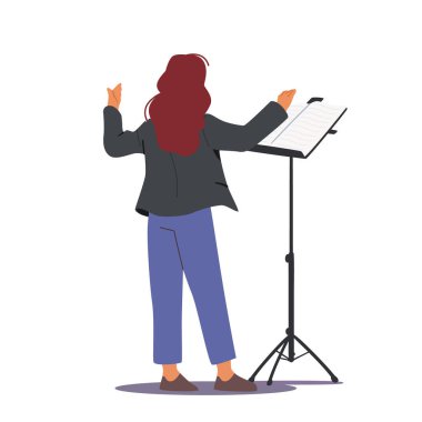 Not Defteri ve Senfoni Orkestrası ile Sahne Yönetmenliği Karakteri Beyaz Arkaplanda İzole Edildi